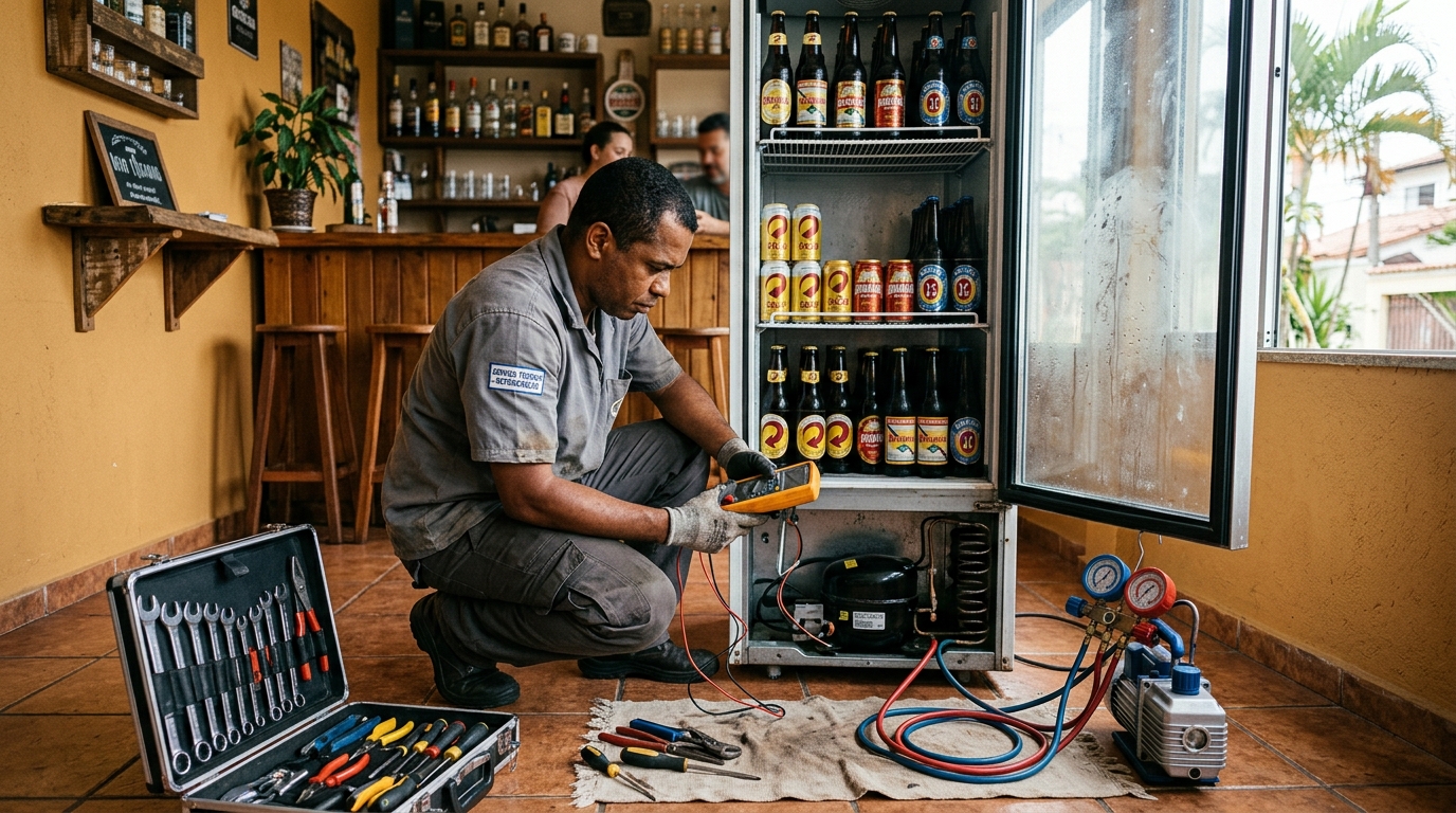Troca de termostato de cervejeira em atendimento técnico em Fortaleza‑CE