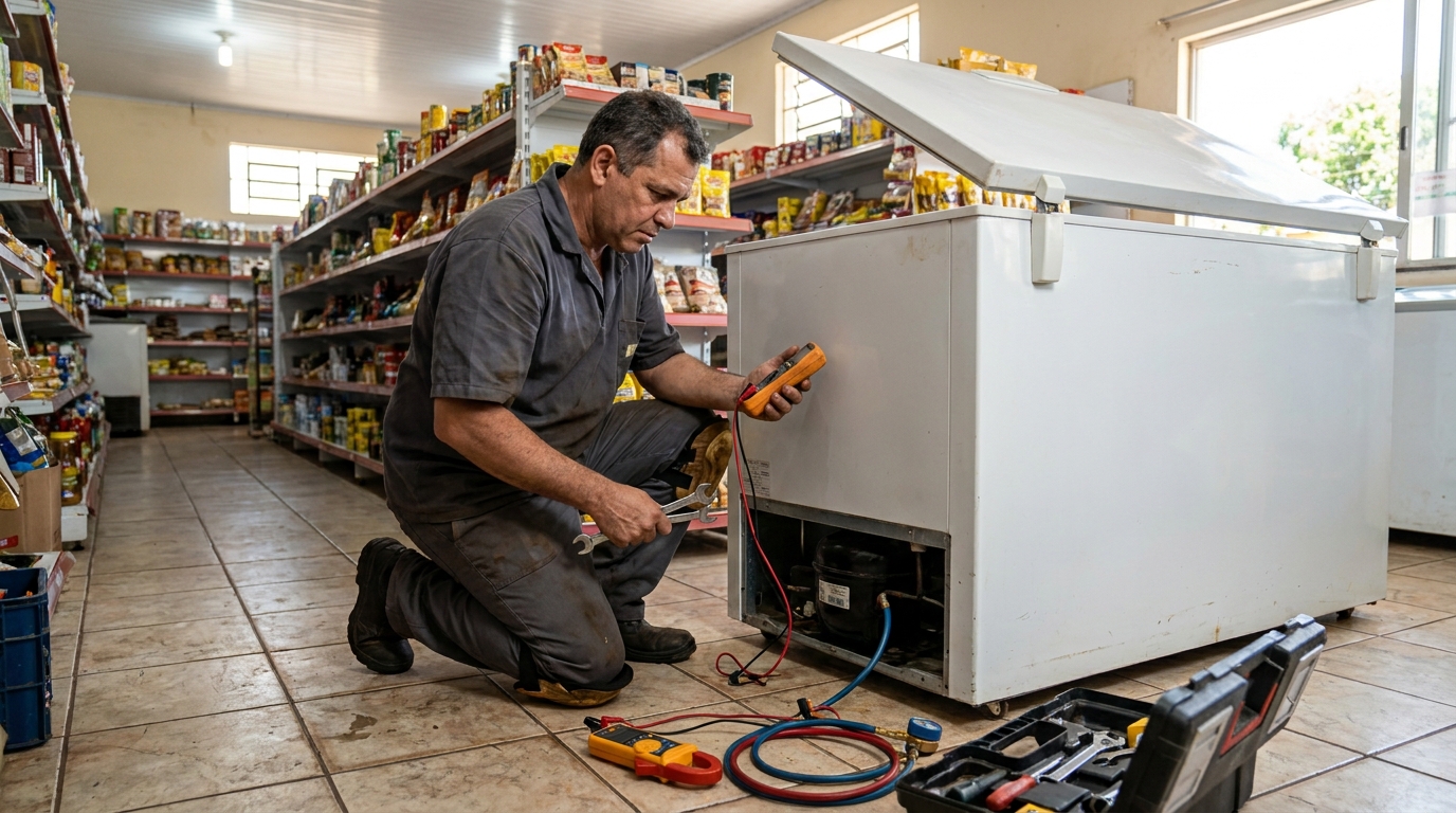 Troca de termostato de freezer em atendimento técnico em Fortaleza‑CE